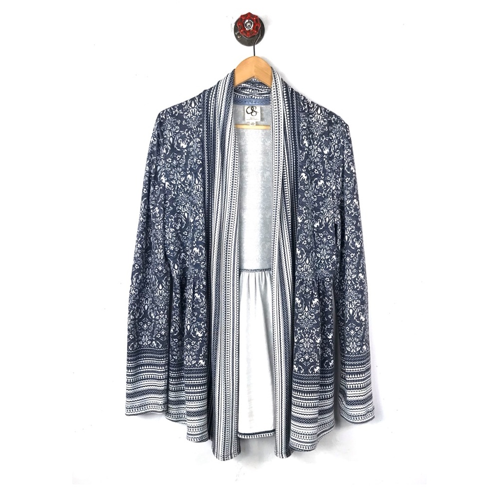 Anthropologie Blue and White Patterned Cardigan